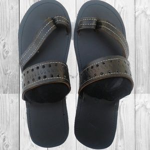 Men's Black Leather Ring Sandals